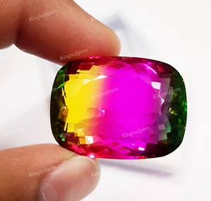 85 Ct Doublet Glass Stone Multi Color Tourmaline Cushion Stone Loose Gemstone - Picture 1 of 5