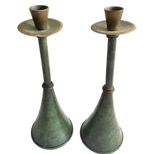 Mid Century Set of 2  Brass Candle Holders - Picture 1 of 10