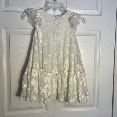 Mayoral Spain Dress Girls 7 122cm Beige Floral Lace Ruffle Tiered Garden Party - Image 1 of 4