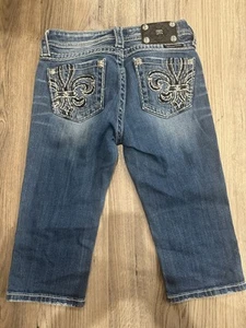 Miss Me Capri Jeans Girls 14 Youth Blue Embellished Bling Denim JK5181P2 - Picture 1 of 8