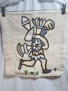 Vintage Peruvian Native American Warrior Hunter Handmade Pillow Cover - Picture 1 of 4