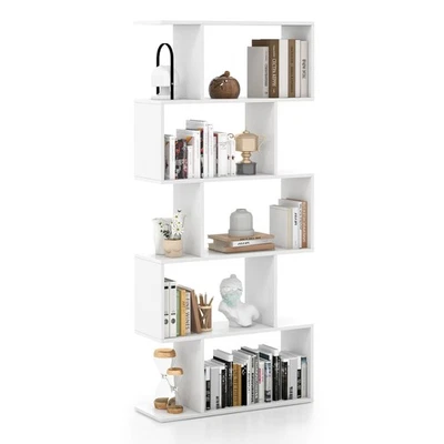 5-Tier Bookcase Geometric S-Shaped Style Bookshelf Room Divider Display Shelf - Image 1 of 4
