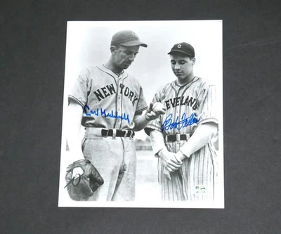 CARL HUBBELL NY GIANTS & BOB FELLER CLEVELAND INDIANS SIGNED 8 x 10 PHOTO PSA - Image 1 of 4