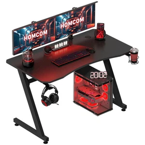 Gaming PC Desk with Large Worktop, Cup Holder, Cable Organiser & Adjustable Feet - Picture 1 of 12