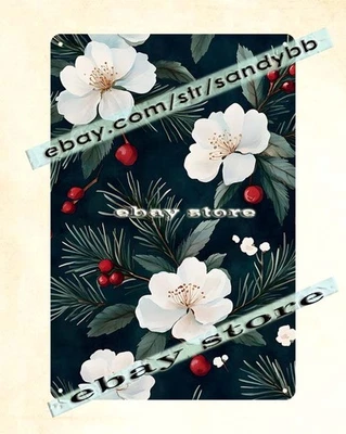 White Floral Evergreen Tin Sign Rustic Holiday Botanical Art - Image 1 of 4