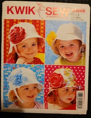 Kwik Sew Baby Girl Toddlers Hats w Flower Bow K3989 Sun Protection UNCUT Pattern - Image 1 of 4