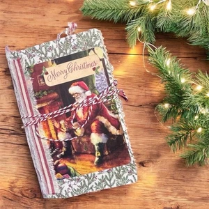 Junk Journal Christmas Santa Memory Diary 40 Pages 9x5” Tags Pocket Journal 6x3” - Picture 1 of 24