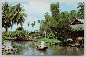 Vintage Thai Woman Boat Vendor on Khlong Canal Thailand 1974 Postcard - Picture 1 of 2