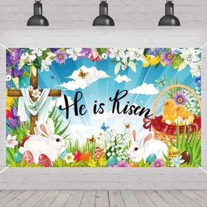 Easter He Is Risen Backdrop Bunny Egg Rabbit Photography One Size - Picture 1 of 5