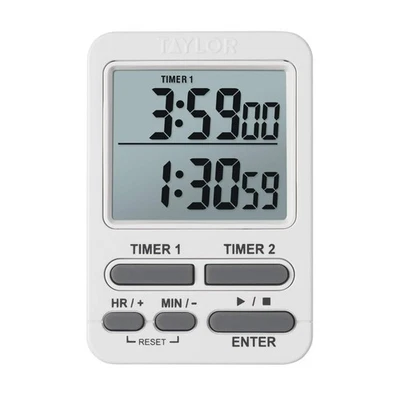 Taylor Dual Event Digital Timer w/Clock, White - Image 1 of 4