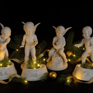 Seltenes deutsches Biskuit Cherub Putti Set mit Blumenfröschen - Weihnachtsmantel Herzstück - Bild 1 von 10