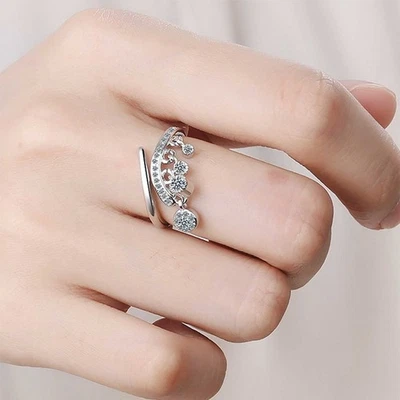 Shiny Cubic Zirconia Ring Stackable Dangle Ring Dainty Adjustable Open Ring - Image 1 of 4