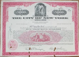 Certificado de fianza de la ciudad de Nueva York 1965, viñeta nativa americana, trabajo de muelle Nueva York - Imagen 1 de 2