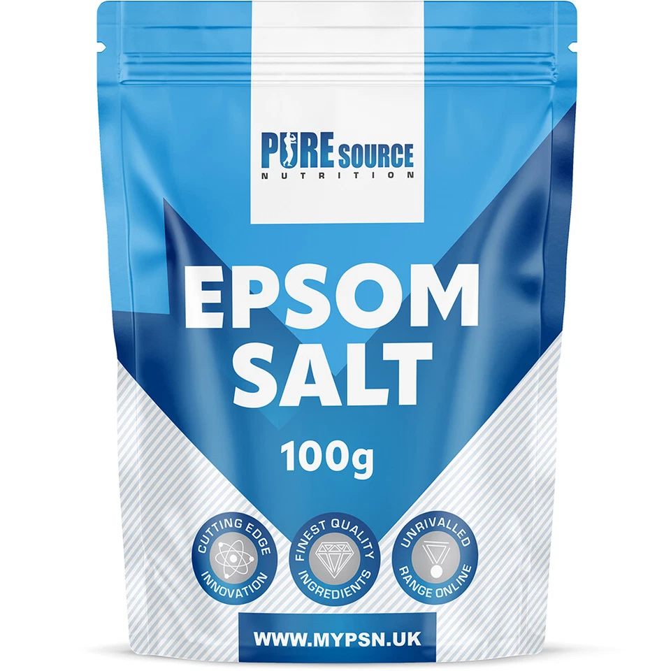 PURE SOURCE NUTRITION 100g Organic Epsom Salt Bath Spa Bathing Magnesium Sulphate Epsom Salts BP FCC