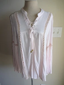 Womens Pink Romeo & Juliet Couture Peasant Shirt Top S Hippie Style Bell Sleeves - Picture 1 of 7