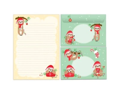 JUNA-EXPERTEN Briefpapier-Set Weihnachten Kinder Notizblock A5 Briefumschläge Faultier Tiere
