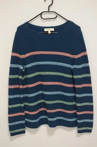 Seasalt Cornwall Gwaynten Navy Rainbow Striped Ribbed Cotton Knit Jumper UK 14 - Picture 1 of 6