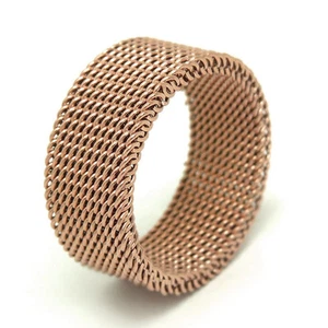 Rose Gold Filled Mesh Belt Band Men Women's Titanium Steel Ring Size 6/7/8/9/10 - Picture 1 of 11