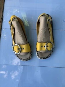 FLY London Tram Yellow Leather Slingback Cork Wedge Sandals EU 36 AU 6 Portugal - Picture 1 of 20