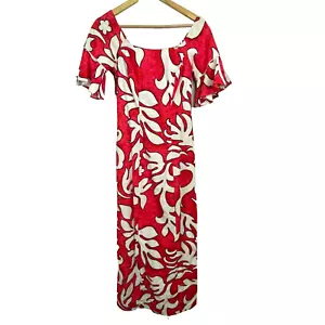 Vintage Kimo’s Polynesian Shop Maxikleid 8 rot Blumen Flatterärmel hawaiianisch hergestellt - Bild 1 von 14
