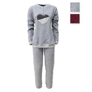 Pigiama Punto Milano invernale lungo donna S2G Italia con ricamo cuore 3692 - Foto 1 di 5