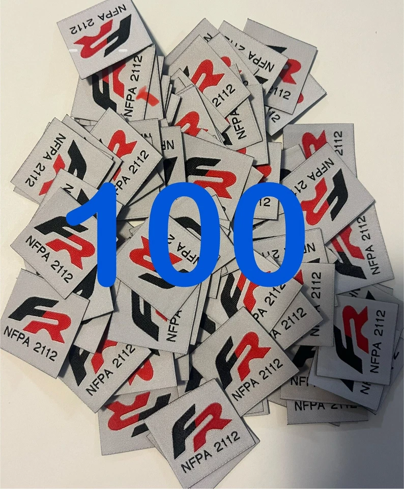 100 FR NFPA 2112 Iron On Patch / Tag Fire Retardant Pants Shirt Jacket - Image 1 of 1