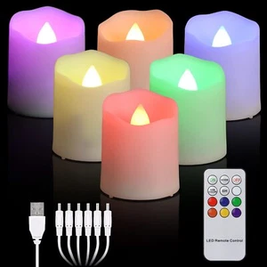 6 Pack Usb Rechargeable Flameless Tea Lights Color Changing With Remote & Timer - Picture 1 of 7