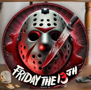 JASON HOCKEY MASK FRIDAY THE 13TH Metal Hanging Sign 20x20cm HORROR MOVIE PLAQUE - Picture 1 of 24