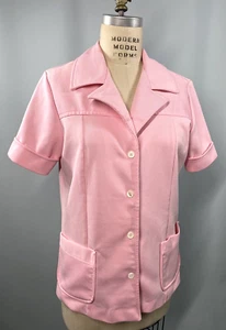 Vintage Top Women's Smock Shirt SIZE LARGE pink short sleeve 60s 70s polyester - Picture 1 of 6