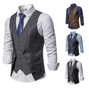 Retro Men's Suits Vest Fake Two Piece Formal Business Wedding Groom Waistcoats - Picture 1 of 9