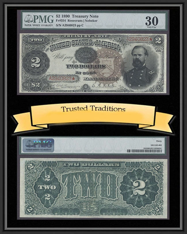 TT FR 354 1890 $2 TREASURY NOTE SCARCE LARGE BROWN SEAL PMG 30 VERY FINE - Image 1 of 1