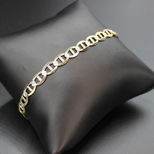 BRAZALETE ESLABONES CORTE DIAMANTE UNISEX PAVÉ CUBANO ORO AMARILLO SÓLIDO REAL 6,3 MM 7,50 G - Imagen 1 de 17