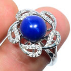 Lapis Lazuli & White Cz Gemstone 925 Sterling Silver Ring Adst. (r57)
