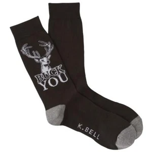 K.Bell Men's Black Crew Socks Buck You Hunter 12-Pointer Deer Novelty Footwear - Picture 1 of 3
