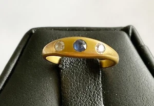 Antique Art Nouveau 14k Tiny Baby Ring With Diamonds And Sapphire  - Picture 1 of 5