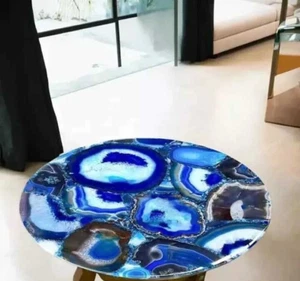 12" Blue Agate Stone Table, Coffee Center Table, Handmade Counter Desk Home Deco - Picture 1 of 8