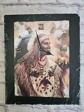 Slate Wall Clock With Native American Indian Warrior Chief Print 