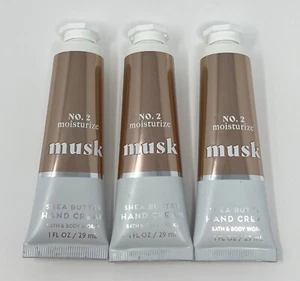 3 BATH & BODY WORKS NO 2 MUSK HAND CREAM SHEA BUTTER LOTION TRAVEL SIZE 1 OZ - Picture 1 of 7