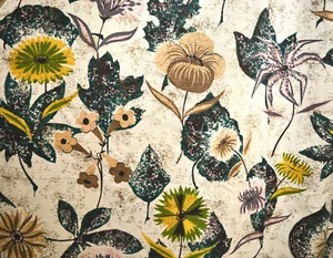 MID CENTURY STYLIZED FLORAL BARKCLOTH CURTAIN-HUGE & INTERESTING - Picture 1 of 12