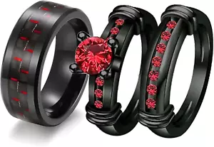 3Pcs Matching Rings His and Hers Ring Couple Rings Pruple Cz Womens Wedding R... - Picture 1 of 1