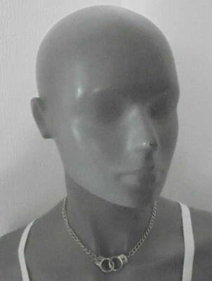 Halskette Schmuck silberfarbend Motiv Handschellen mit Karabinerverschuss Nr.643 - Bild 1 von 4