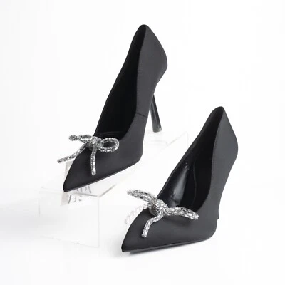 Zapatos de salón Zara para mujer con lazo de diamantes de imitación negros EE. UU. 10 UE 41 NUEVOS CON ETIQUETAS 2247/010 Foto 1 de 4