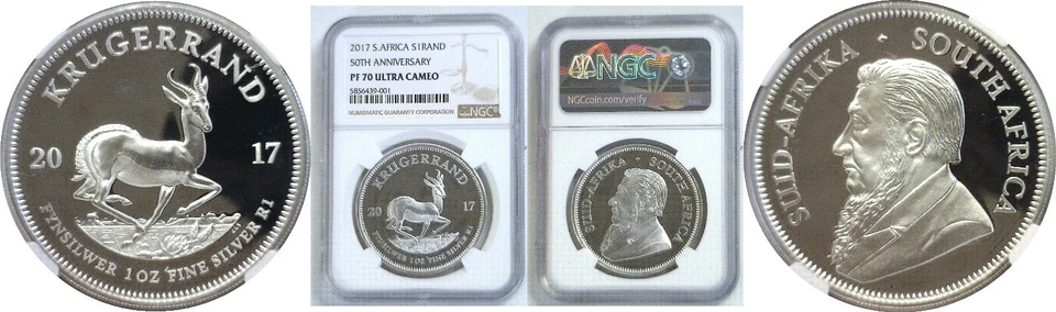 2017 South Africa 50th Anniversary Silver Krugerrand Proof NGC PF 70 Ultra Cameo - Image 1 of 3