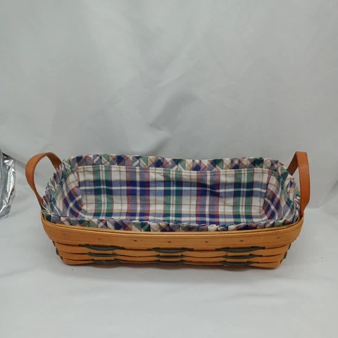 Vintage 2000 Longaberger Bread Basket- Checkered Fabric Insert 14" Cover