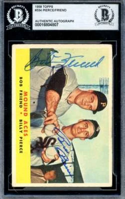 Bob Friend Billy Pierce Beckett BAS Signed 1958 Topps Mound Aces Autograph - Image 1 of 2
