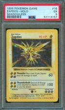 1999 Pokemon Game Basic ZAPDOS Shadowless Rare Holo #16/102 PSA 5