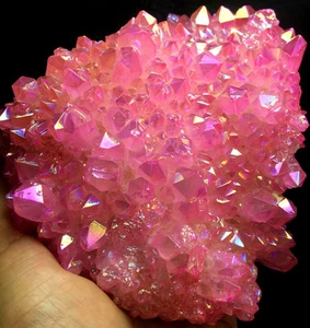 893g Pink Rose Red Flame Aura Quartz Titanium Plated Crystal Healing Cluster - Picture 1 of 12