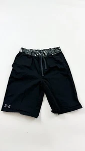 Under Armour Shorts Youth Large Black Bermuda Loose Fit Gym Workout Drawstring - Picture 1 of 6