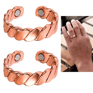 Set of 2 Adjustable Pure Solid Copper Rings with Healing Magnetic Properties for - Picture 1 of 1