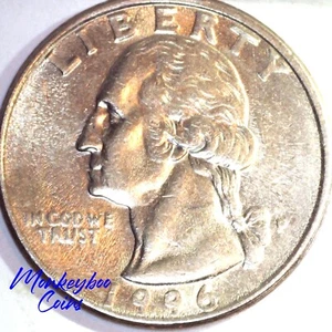Cuarto de cuarto P Washington 1996 - troquel desgastado y líneas de flujo pesado - raro error como nuevo - Imagen 1 de 6